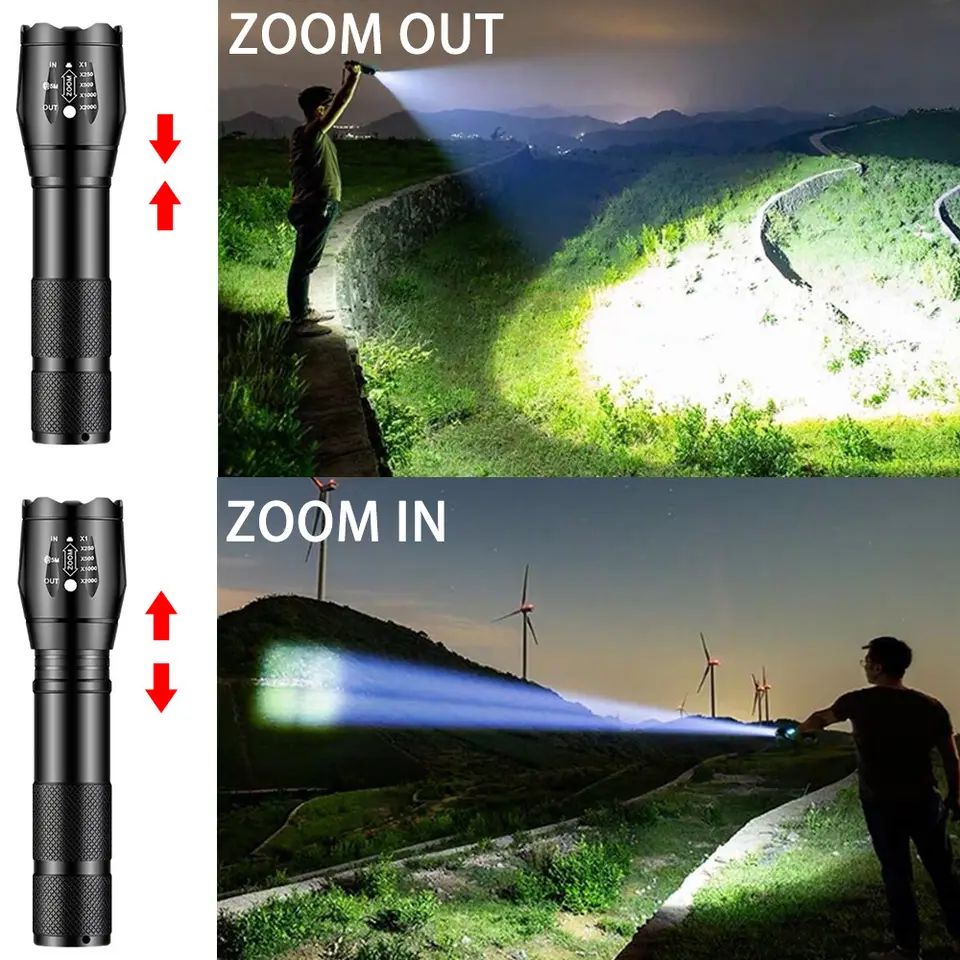 portable 2000 Lumen Handheld Flashlight LED XML-T6 Water Resistant Camping Torch Adjustable Focus Zoom Tactical Flashlight