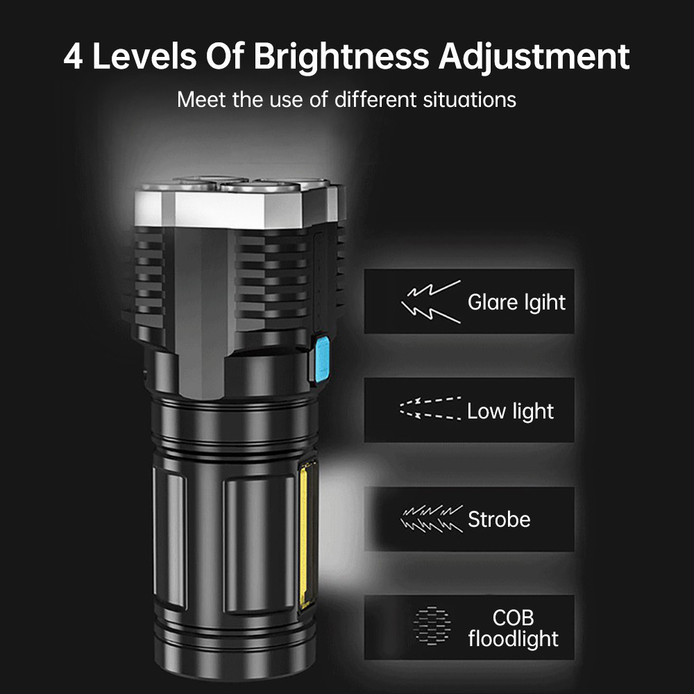 Super Bright 4led rechargeable flashlight cob side light multifunctional strong light flashlight outdoor LED portable flashlight