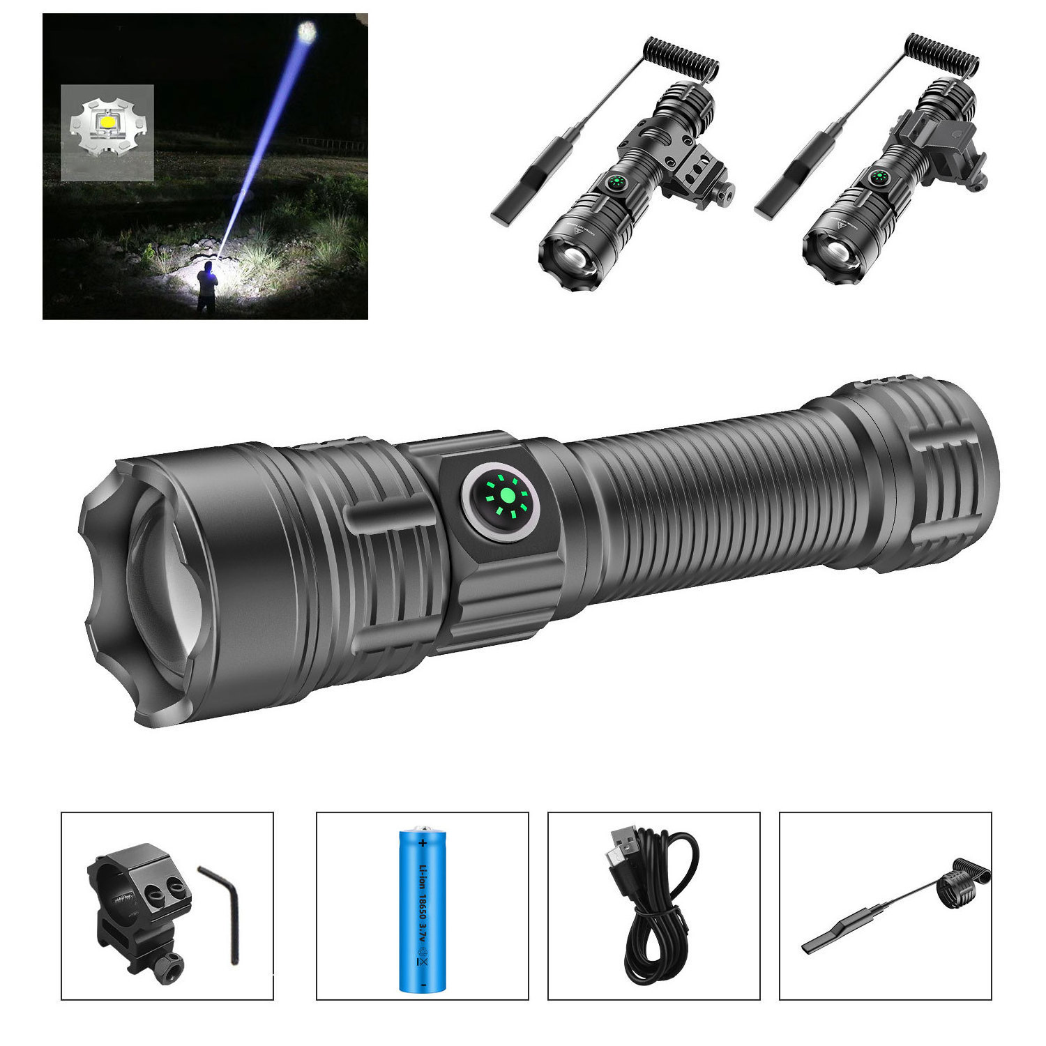 lampe de poche tactique professionnelle 5000 Lumens style rechargeable tactical led torch flashlight