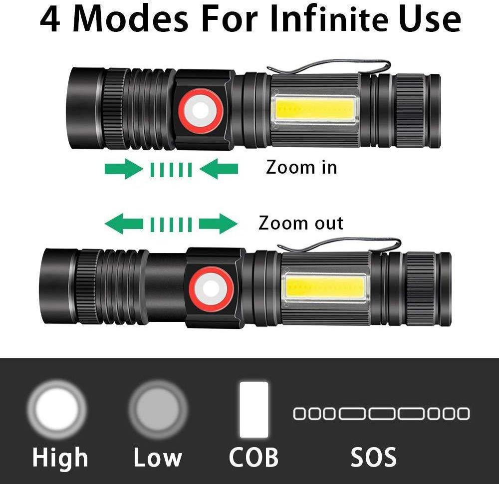 Flashlight 4 Modes Light COB LED Flash Light 1500lumens Rechargeable Strong Magnet and Pocket Clip Camping Work Tor