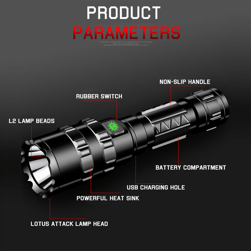 80000 lumens LED tactical flashlight usb rechargeable L2 hunting flashlight clip hunting shooting accessories flashlight