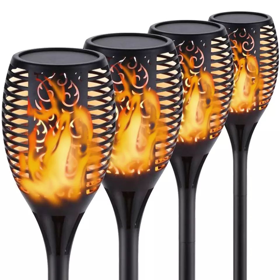 4 PACK Popular 96LED Solar flame light fire effect lamp Outdoor Wireless Waterproof Lawn flame effect lamp yard pathway lighting