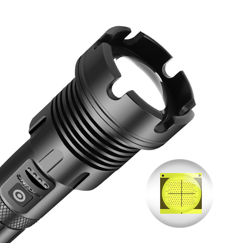 Xhp90 Bead COB LED Flashlight USB Charging Waterproof Telescopic Zoom Tactical Flashlight with Input and Output