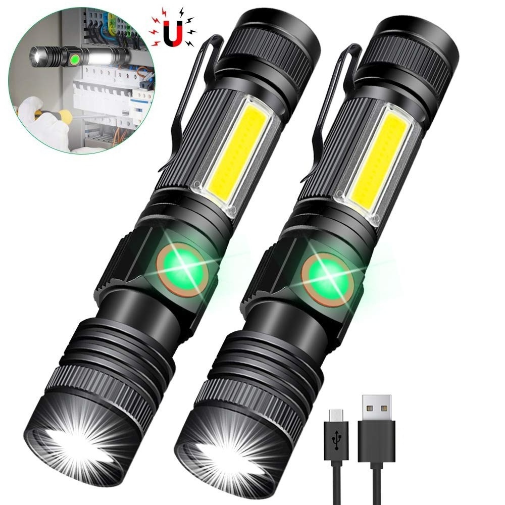 Flashlight 4 Modes Light COB LED Flash Light 1500lumens Rechargeable Strong Magnet and Pocket Clip Camping Work Tor