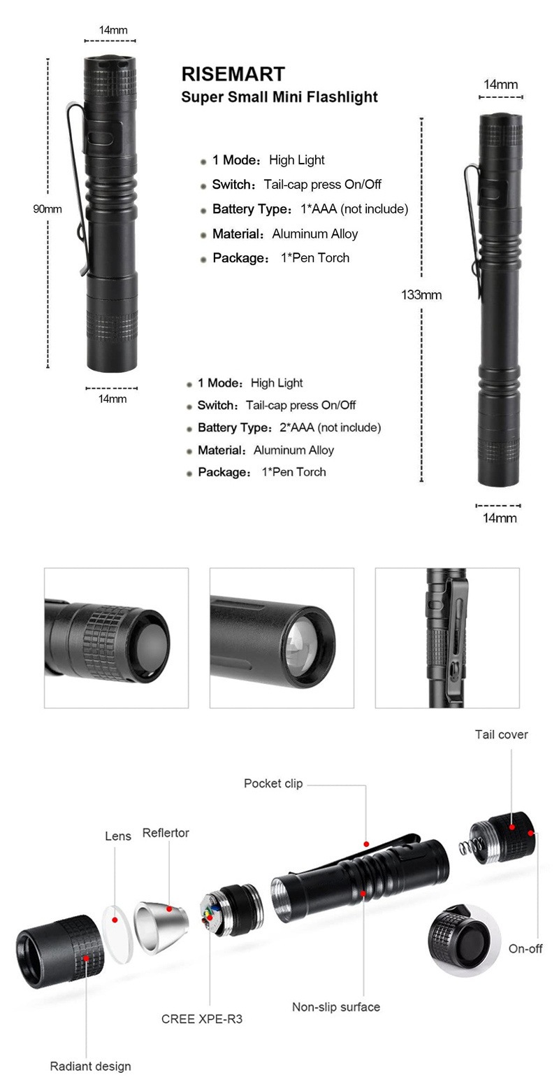 Portable tactical led pocket clip pen flashlight powerful USB charging emergency mini LED flashlight