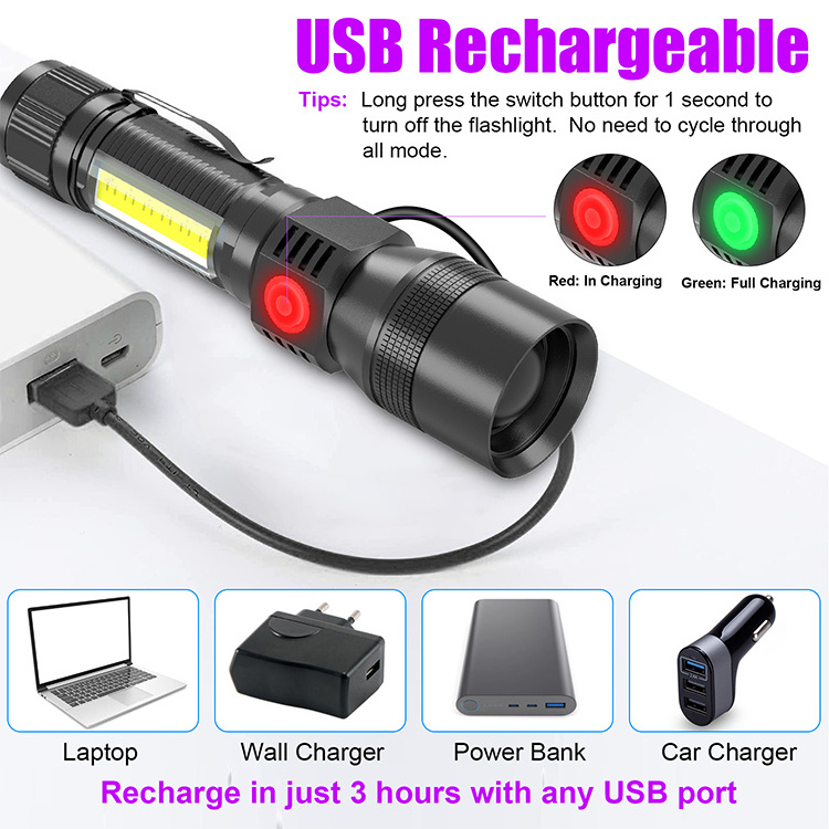 Tactical camping lamp rechargeable pocket best brightest uv rechargeable emergency light flashlight