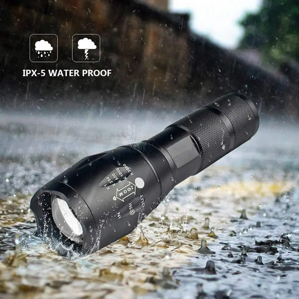 portable 2000 Lumen Handheld Flashlight LED XML-T6 Water Resistant Camping Torch Adjustable Focus Zoom Tactical Flashlight