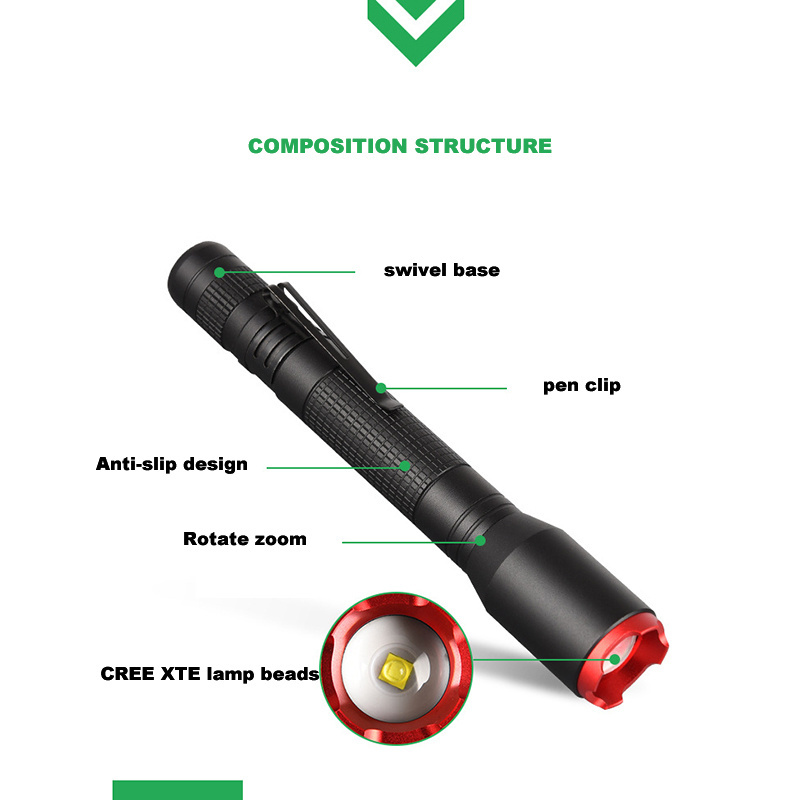 rechargeable led flashlight aluminum Linterna mini led pen flashlight with clip with mobile charger