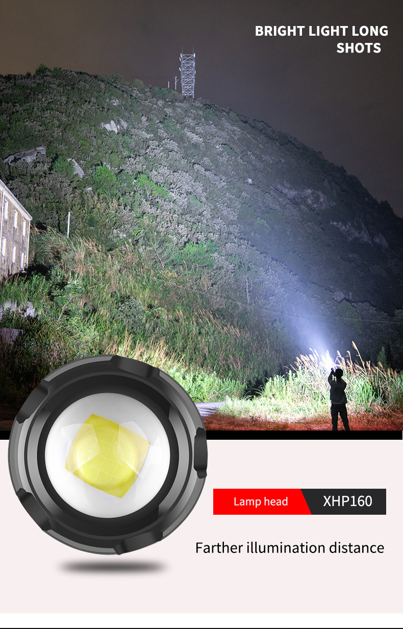 22000 lumen high power led flashlight Xhp160 Emergency Tactical Multitool Survival Rechargeable Flash lights zoom flashlight