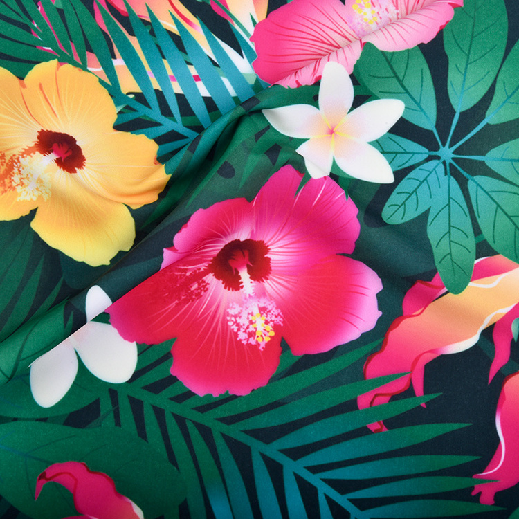 Hawaiian style plant print 4 way stretch 80%nylon 20% spandex swimsuit fabric for swimwear,yoga,activewear