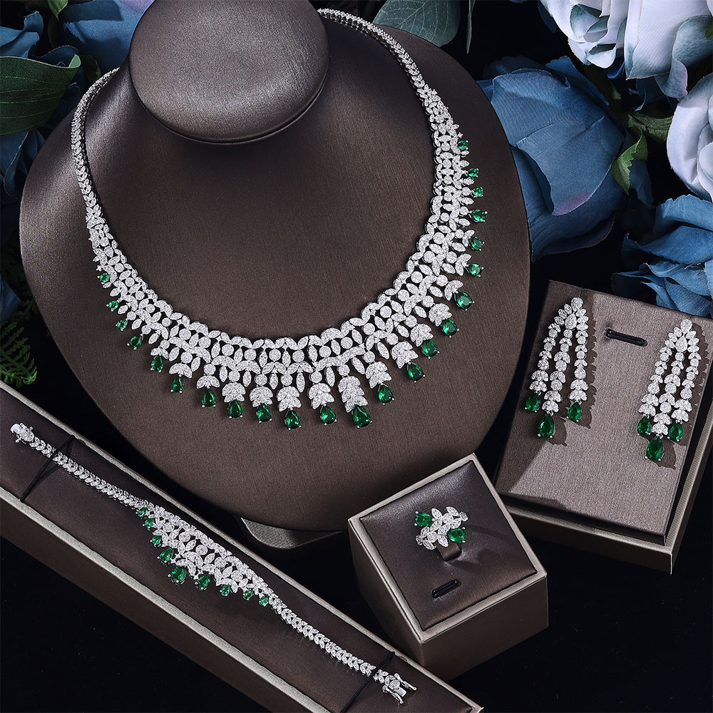 Luxury Nigeria CZ Crystal Wedding 4pcs Bridal Zirconia Full UAE Dubai Jewelry Sets For Women Party