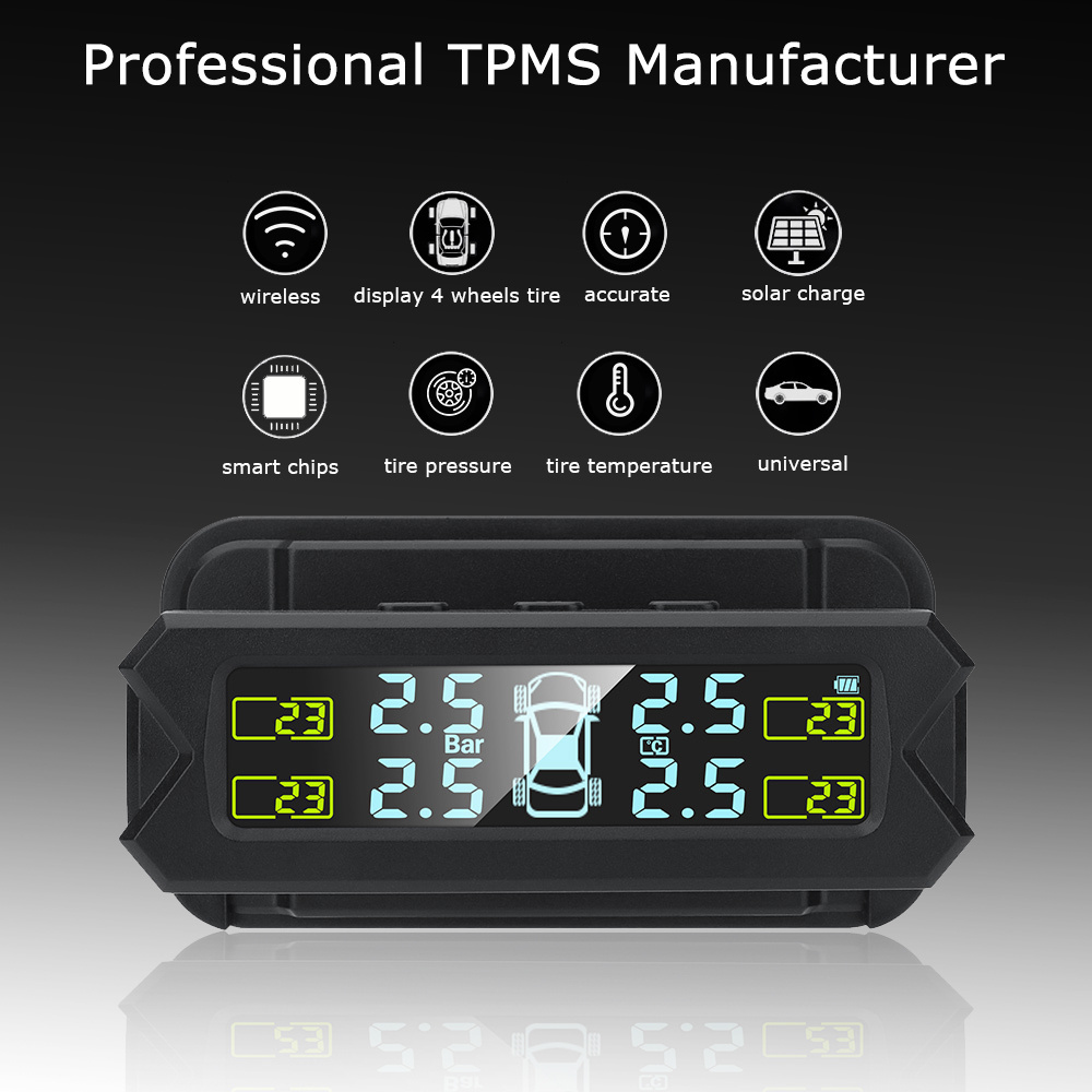 Wireless Automotive Solar Power Real Time Tire Pressure Monitoring System External TPMS Sensor Car TPMS Solar Gauge