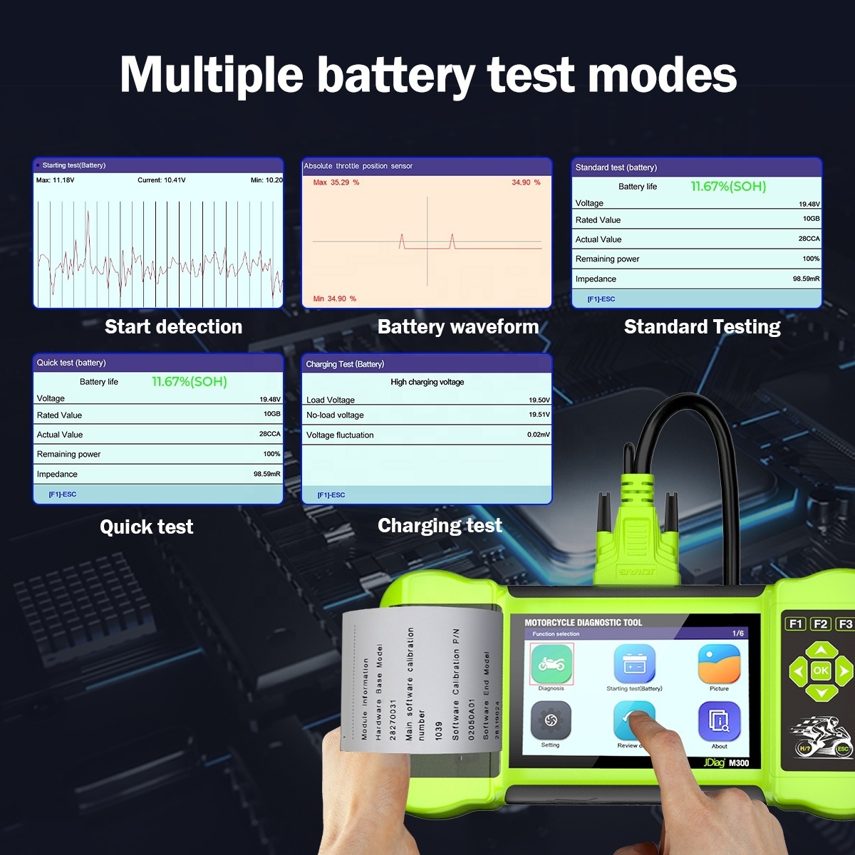 JDiag M300 Motorcycle 2in1 OBD2 Automotive Diagnostic Scanner Support 12V Battery Analyzer Tester