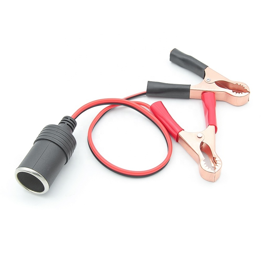 Car Battery Alligator Clip To Cigarette Lighter Female Power Converter OBD2 Adapter Cable