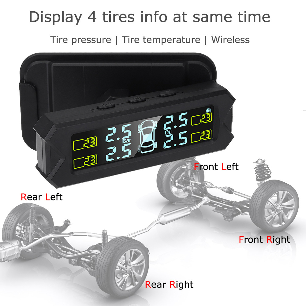 Wireless Automotive Solar Power Real Time Tire Pressure Monitoring System External TPMS Sensor Car TPMS Solar Gauge