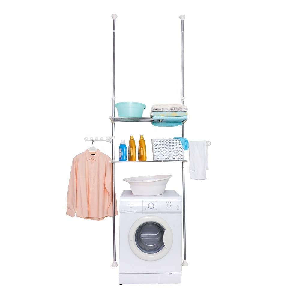 2-Tiers Over Washer Dryer Storage Shelf Telescopic Laundry Organizer Above Wash Machine Toilet Tension Utility Bathroom Stand