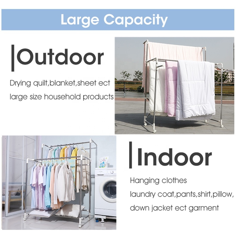 Outdoor Large Capacity Folding Width Telescopic Quilt Clothes Hanging Drying Rack Movable Adjust Garment Rolling Laundry Racks