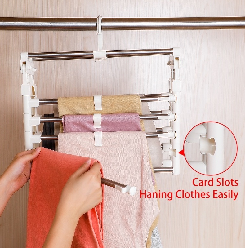 BAOYOUNI Stainless Steel Folding Multilayer Clothes Trouser Scarf Hanger Metal Pant Organizer Hangers Rack with Non-slip Clips