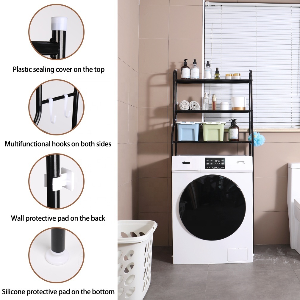 BAOYOUNI Metal 3 Layer Bathroom Shelf Over Toilet Space Saver Above Washer Storage Rack Laundry Organizer Shelving Unit