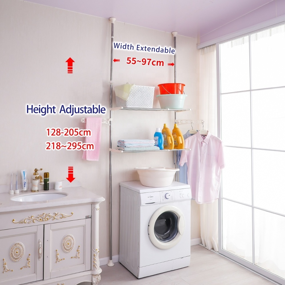 2-Tiers Over Washer Dryer Storage Shelf Telescopic Laundry Organizer Above Wash Machine Toilet Tension Utility Bathroom Stand