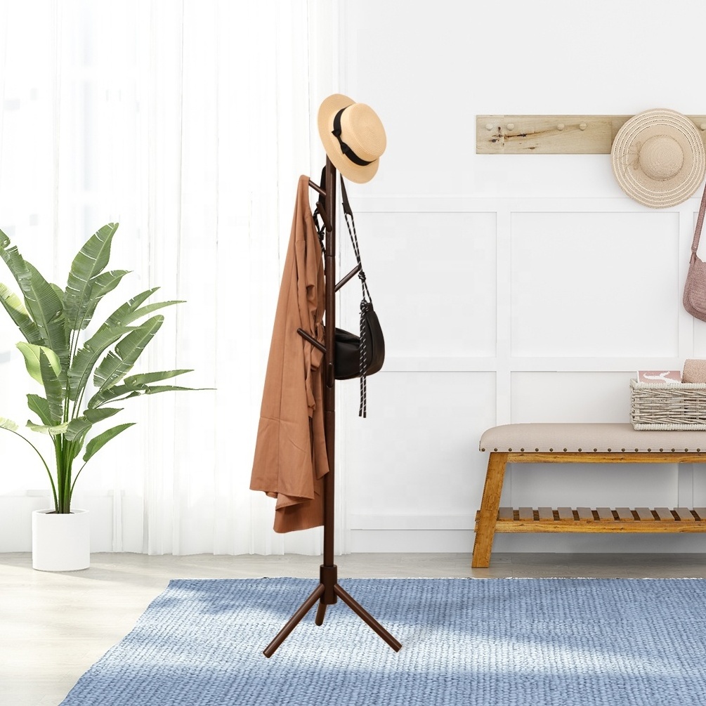 BAOYOUNI Solid Wood Tree Branch Coat Rack with 8 Hooks Garment Hanging Stand Hat Scarf Hanger Rack for Hallway Bedroom Office