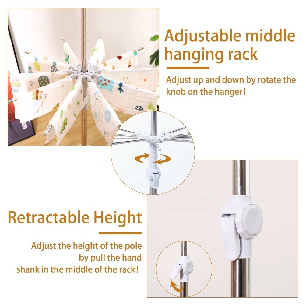 BAOYOUNI Stainless Steel Folding Laundry Dryer Hanging Clothes Rack Adjustable Height Tripod Dryer Stand Shelf for Towel