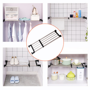 BAOYOUNI Black Expandable Cabinet Layered Rack Length Adjustable Clothes Organizer Shelf Closet Storage for Kitchen Bathroom