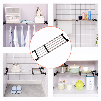 BAOYOUNI Black Expandable Cabinet Layered Rack Length Adjustable Clothes Organizer Shelf Closet Storage for Kitchen Bathroom