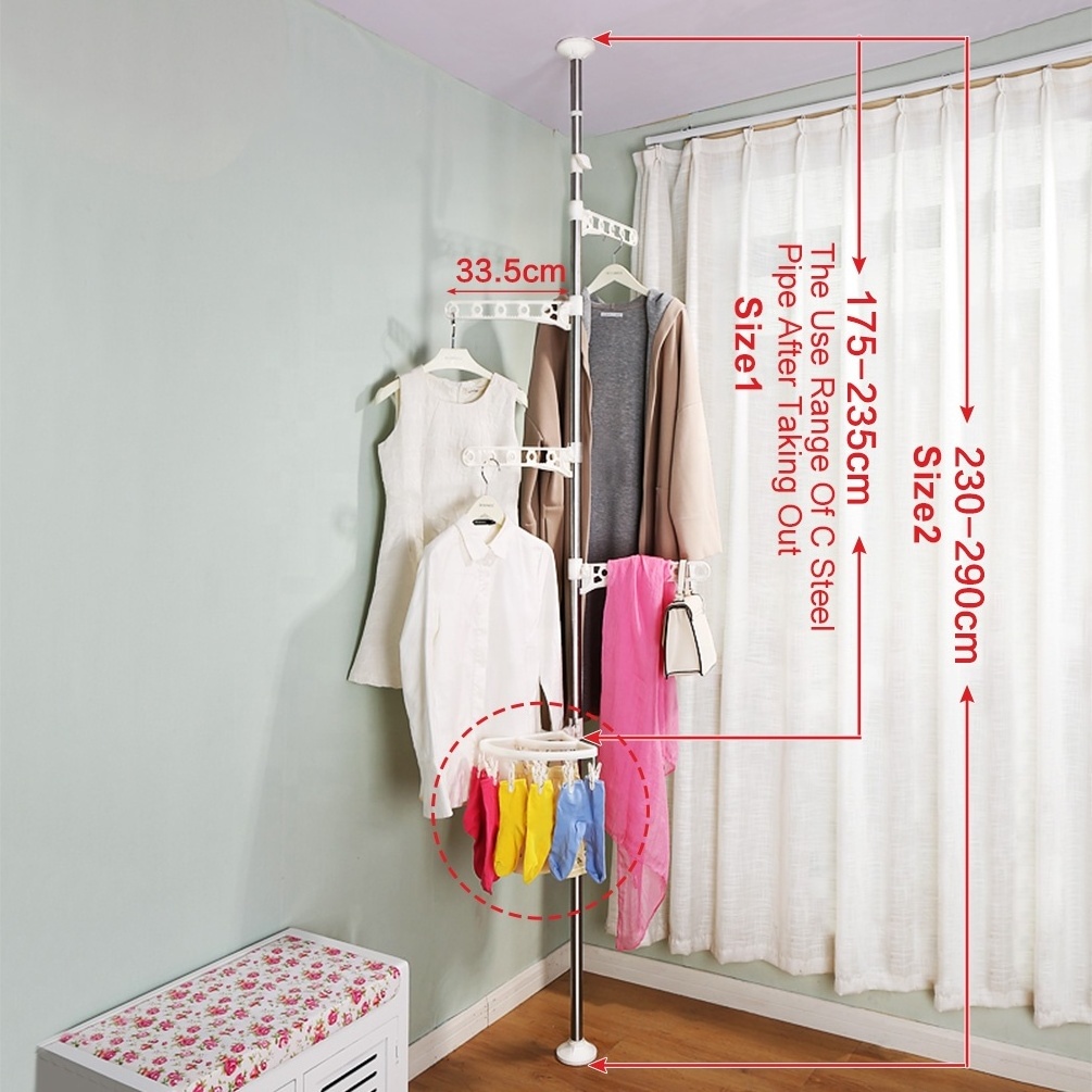 BAOYOUNI 5 Layers Stainless Steel Telescopic Pole Clothes Rack Adjustable Ceiling Mounted Garment Hanger Stand Laundry Rack