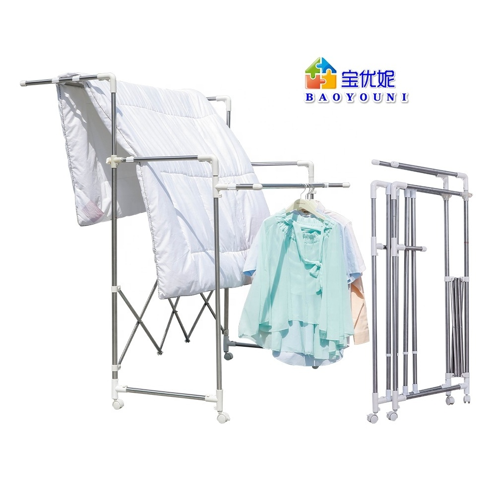 Outdoor Large Capacity Folding Width Telescopic Quilt Clothes Hanging Drying Rack Movable Adjust Garment Rolling Laundry Racks