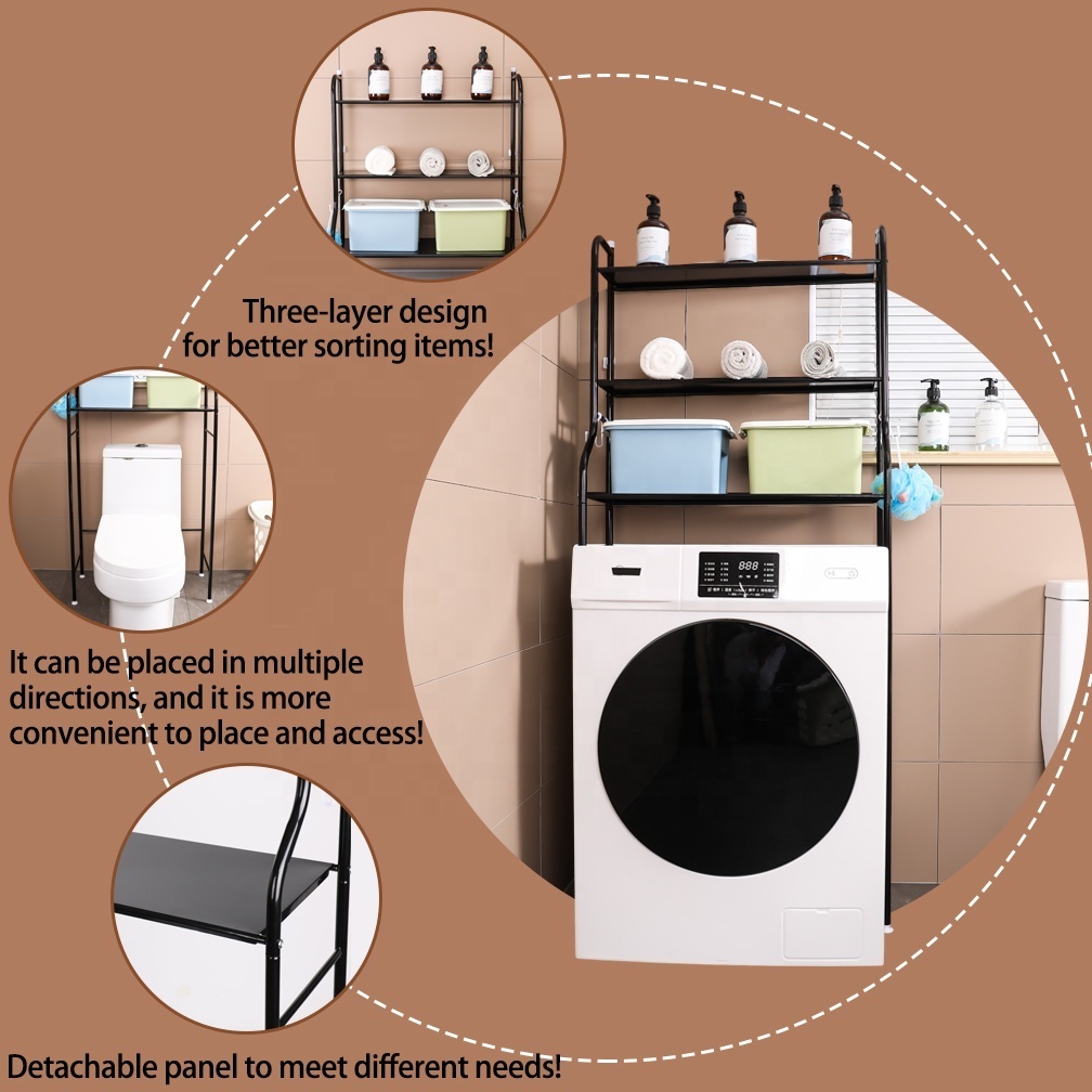 BAOYOUNI Metal 3 Layer Bathroom Shelf Over Toilet Space Saver Above Washer Storage Rack Laundry Organizer Shelving Unit