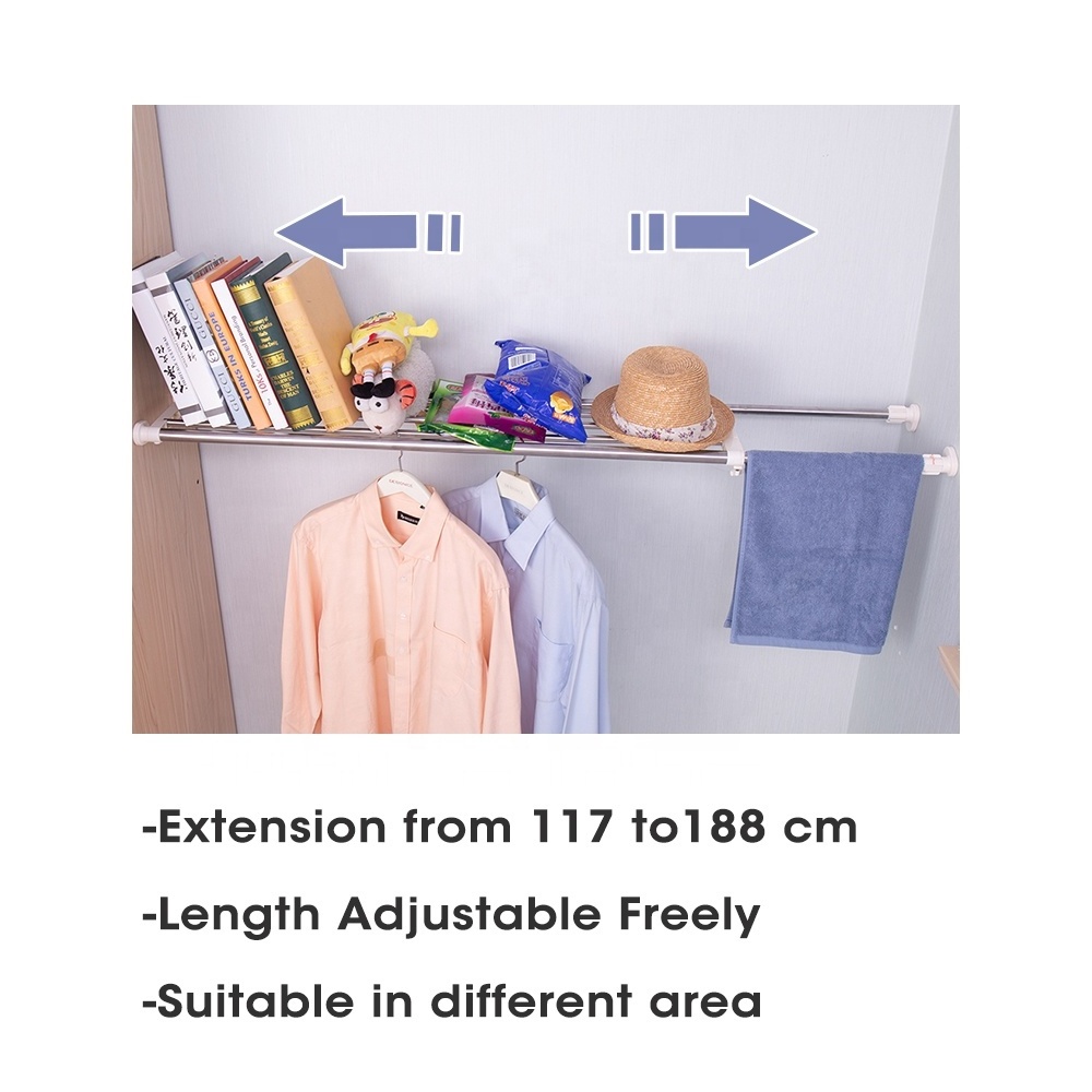 BAOYOUNI Stainless Steel Clothes Cupboard Storage Organizer Shelf Extension Pipe Shelf Expandable Closet Tension Shelf