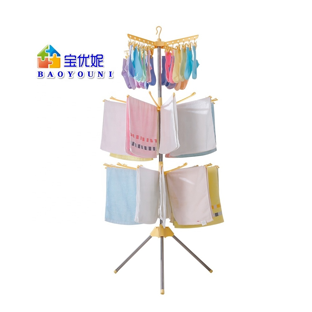 BAOYOUNI New 3-Tier Bathroom Towel Rack Vertical Folding Towel Tripod Drying Racks Socks Bra Clip Rack Corner Shelves