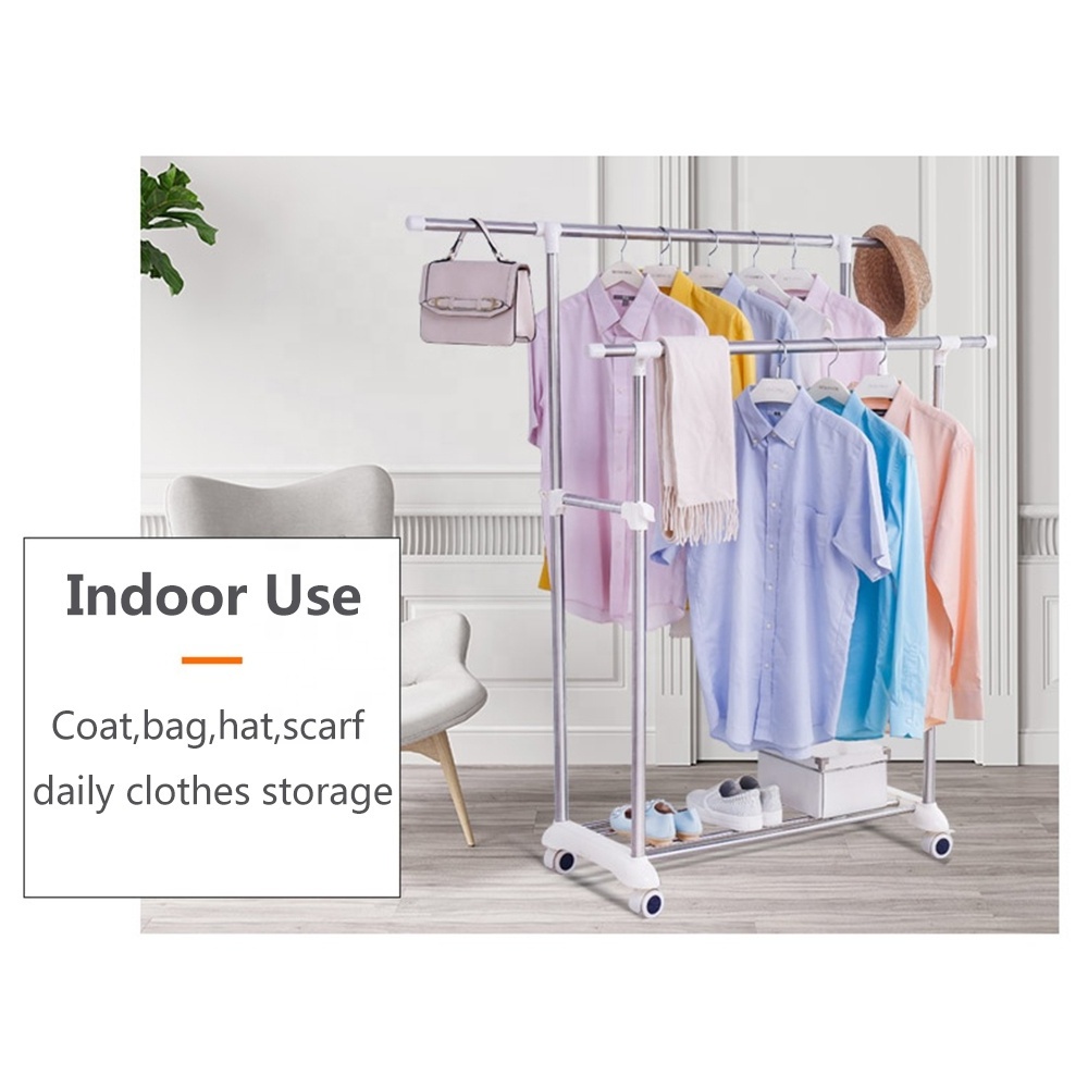 Baoyouni Telescopic Extendable Stainless Steel Clothes Shelf Rolling Garment Laundry Stand Coat Cloth Drying Rail Rack