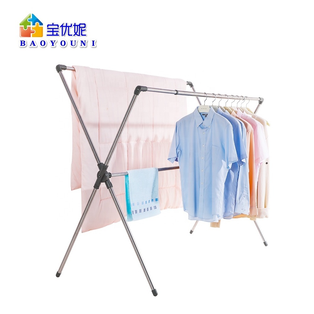 BAOYOUNI Folding Easy Dry Cloth Stand Stainless Steel Flat Clothes Heavy Duty Adjustable Drying Balcony Laundry Rack