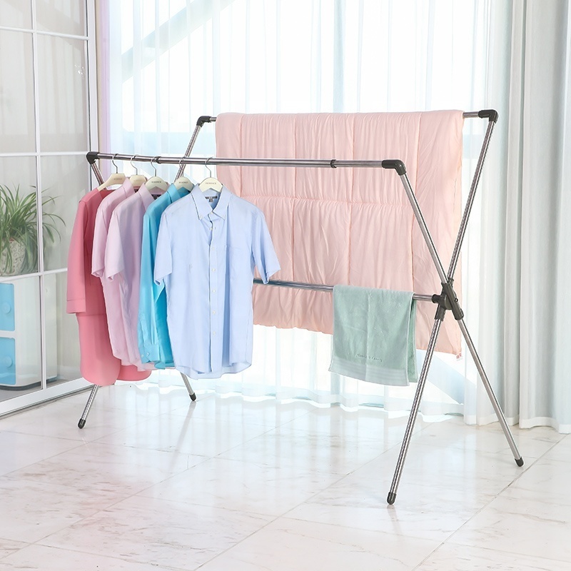 BAOYOUNI Folding Easy Dry Cloth Stand Stainless Steel Flat Clothes Heavy Duty Adjustable Drying Balcony Laundry Rack