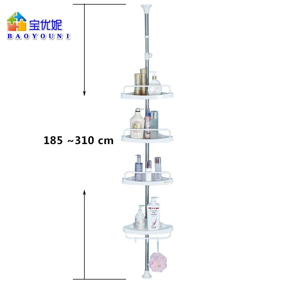 BAOYOUNI Stainless Steel 4 Tier Tension Pole Bath Shelf No Drilling Corner Bathroom Rack Shower Caddies Organizer