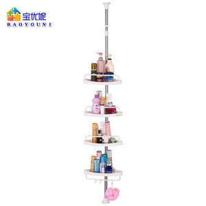 BAOYOUNI Stainless Steel 4 Tier Tension Pole Bath Shelf No Drilling Corner Bathroom Rack Shower Caddies Organizer