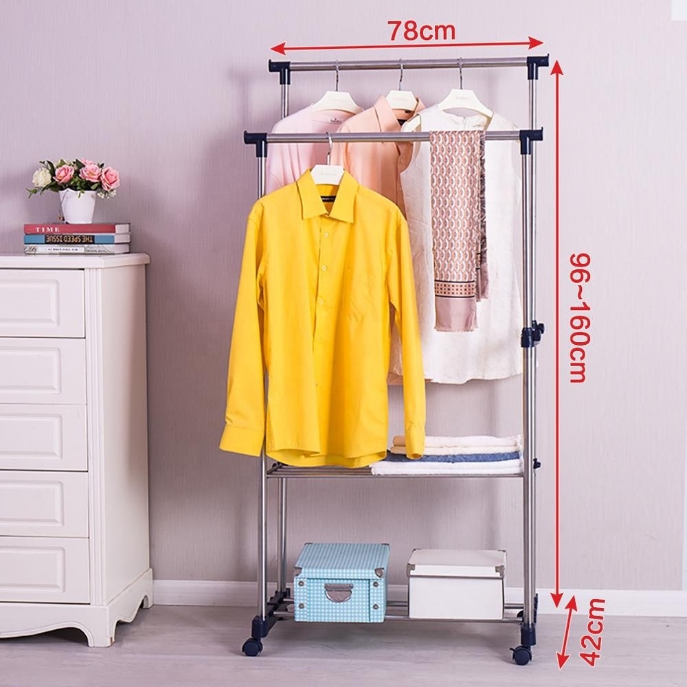 BAOYOUNI 2 Tier Double Adjustable Movable Clothes Hanging Pole Stainless Steel Garment Drying Dress Shoe Stand rack