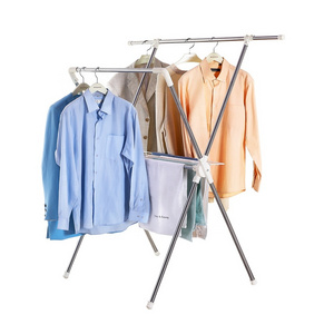 X Shaped Foldable Clothes Rack Stainless Steel Collapsible Drying Stand Laundry Hanger Dryer Rack with Towel Rail Indoor Outdoor