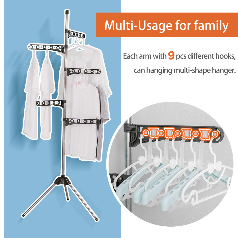 BAOYOUNI 5-Arms Tripod Clothes Drying Rack Collapsible Clothing Dryer Laundry Storage Hanger Stand Folding Garment Shelf