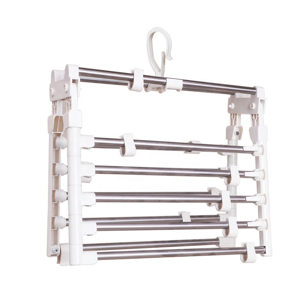 BAOYOUNI Stainless Steel Folding Multilayer Clothes Trouser Scarf Hanger Metal Pant Organizer Hangers Rack with Non-slip Clips