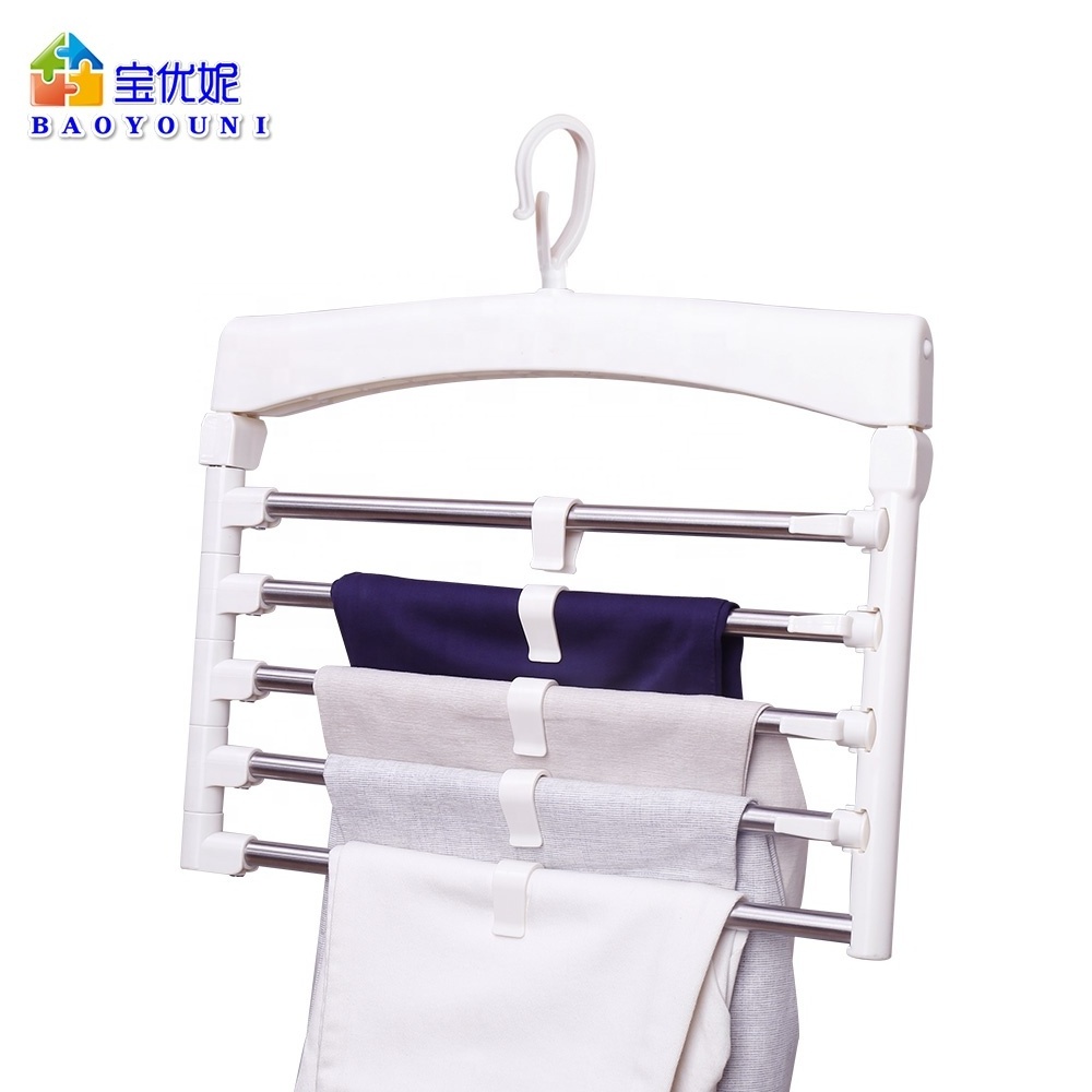 BAOYOUNI Wardrobe Space Saving Shelves Clothes Portable Closet Multifuncional Punch-Free Folding Pant Rack Storage Organizer