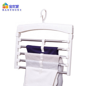 BAOYOUNI Wardrobe Space Saving Shelves Clothes Portable Closet Multifuncional Punch-Free Folding Pant Rack Storage Organizer