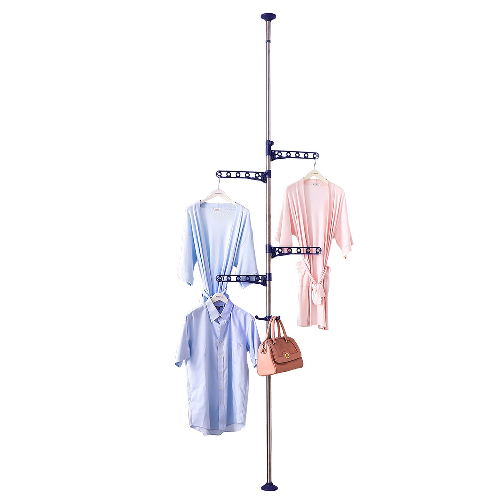 BAOYOUNI Stainless Spring Tension Clothes Hanger Rack Laundry Pole Clothing Drying Rack Storage Organizer for Indoor, Balcony