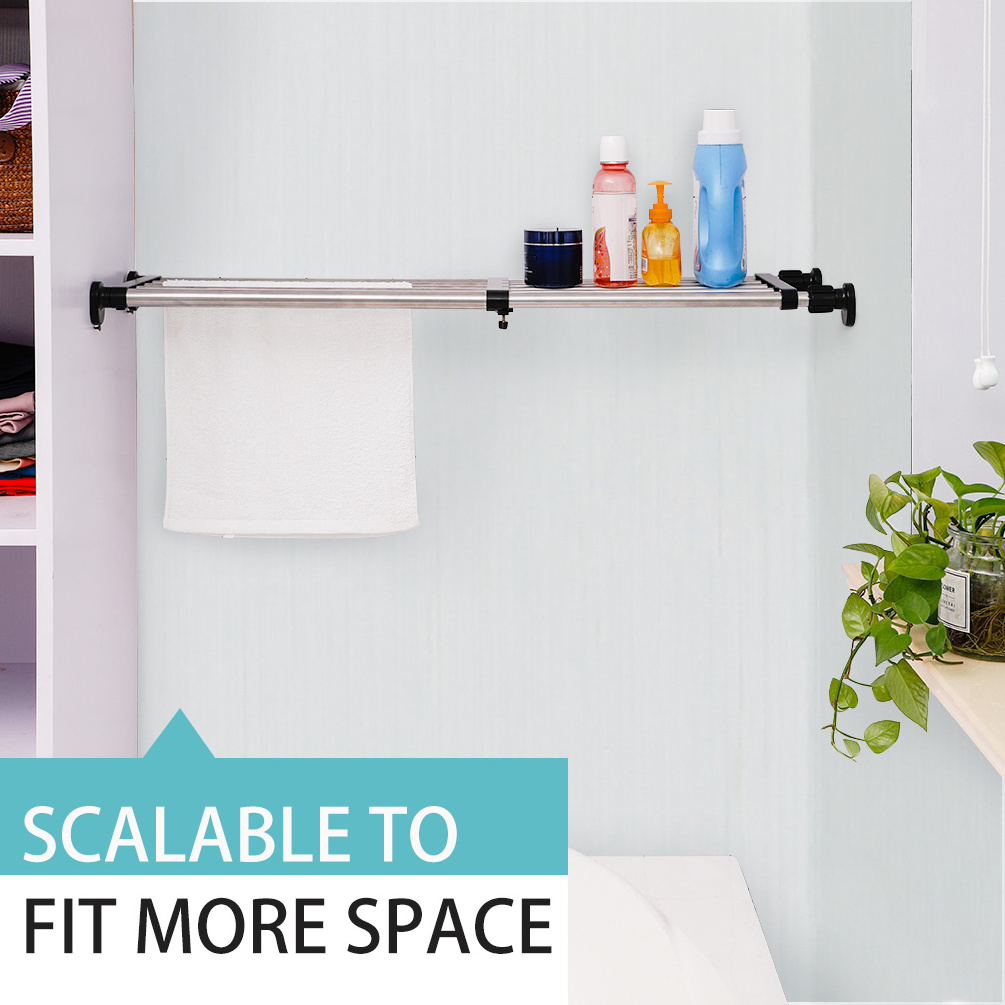 BAOYOUNI 110~199cm Tension Rod Closet Cupboard Shelf Adjustable Wardrobe Organizer Storage Shelf Expandable Separator No Nail