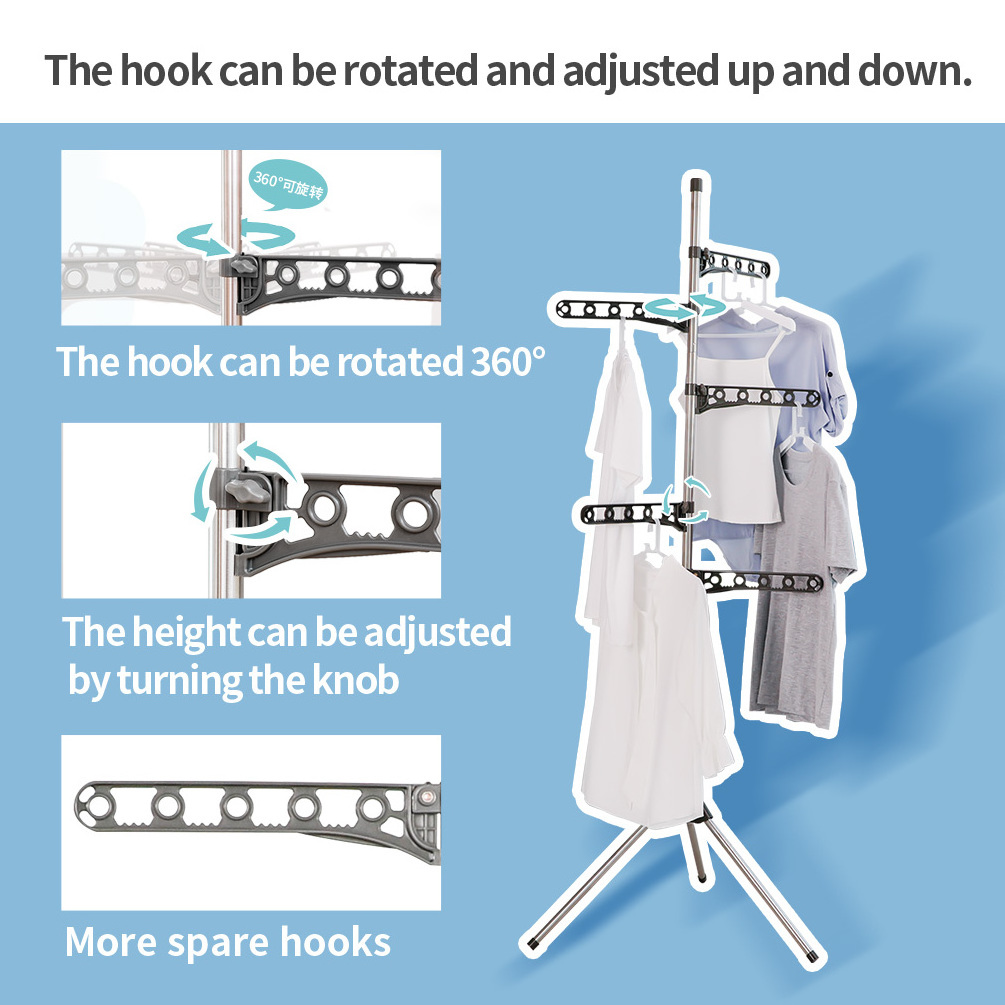 BAOYOUNI 5-Arms Tripod Clothes Drying Rack Collapsible Clothing Dryer Laundry Storage Hanger Stand Folding Garment Shelf