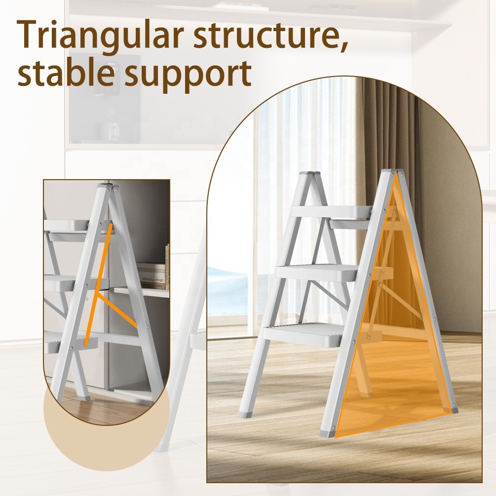 BAOYOUNI White 3 Tiers Multipurpose Folding Ladders Iron Collapsible Step Ladder Antislips Pedal Stool for Household Office