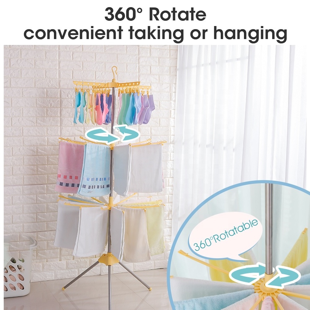 BAOYOUNI New 3-Tier Bathroom Towel Rack Vertical Folding Towel Tripod Drying Racks Socks Bra Clip Rack Corner Shelves