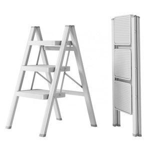 BAOYOUNI White 3 Tiers Multipurpose Folding Ladders Iron Collapsible Step Ladder Antislips Pedal Stool for Household Office